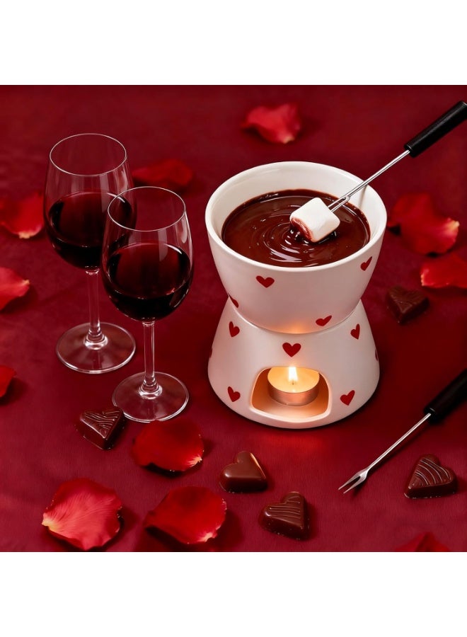 Bukela كوب فوندو الجبنة الحلوة مع شوكتين للغمس، مجموعة أكواب ذوبان الشوكولاتة الخزفية البيضاء، دافئ زبدة لطيف للمأكولات البحرية، ذوبان شوكولاتة فريدة للمواعيد/الذكرى/هدية/عيد الميلاد (حب أبيض) - Image 5